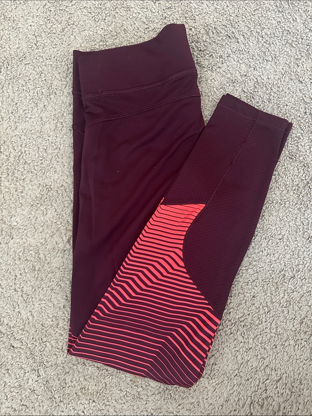 Under Armour Burgundy Leggings with Pink Stripe Detail